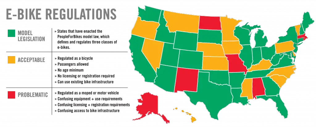 Image of USA showing general electric bike regulations