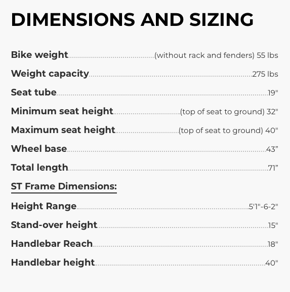 Use these size guidelines to see if you can fit on this e-bike