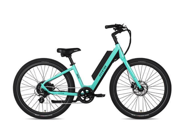 Bright blue E-bike with step-through access perfect for small women