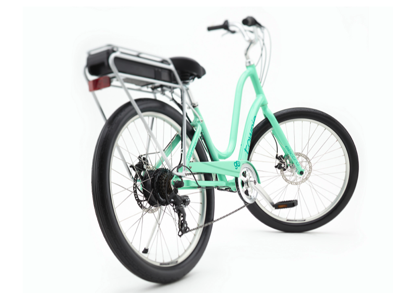 Mint green, lightweight e-bike perfect for small women