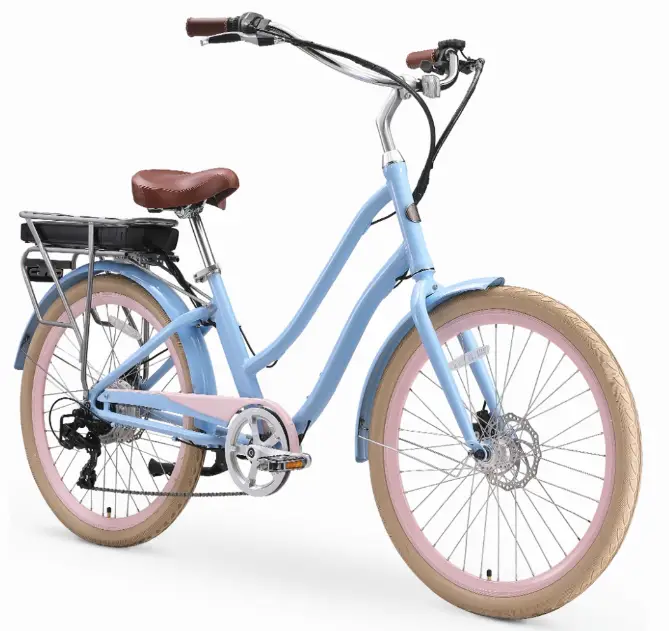 Powder blue electric bike with low-stepframe