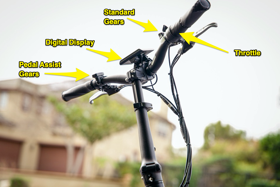 Shows where the throttle, pedal assist, display, and gears are on an e-bike
