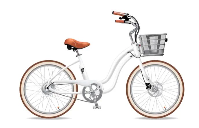 White vintage e-bike from the Electric Bike Company