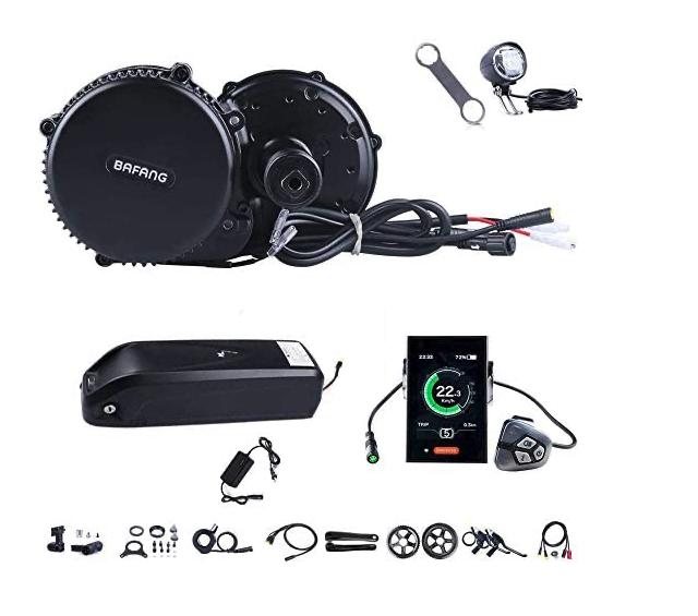 the parts that come with the BAFANG 500W Mid-Drive Conversion Kit are shown and include the battery.