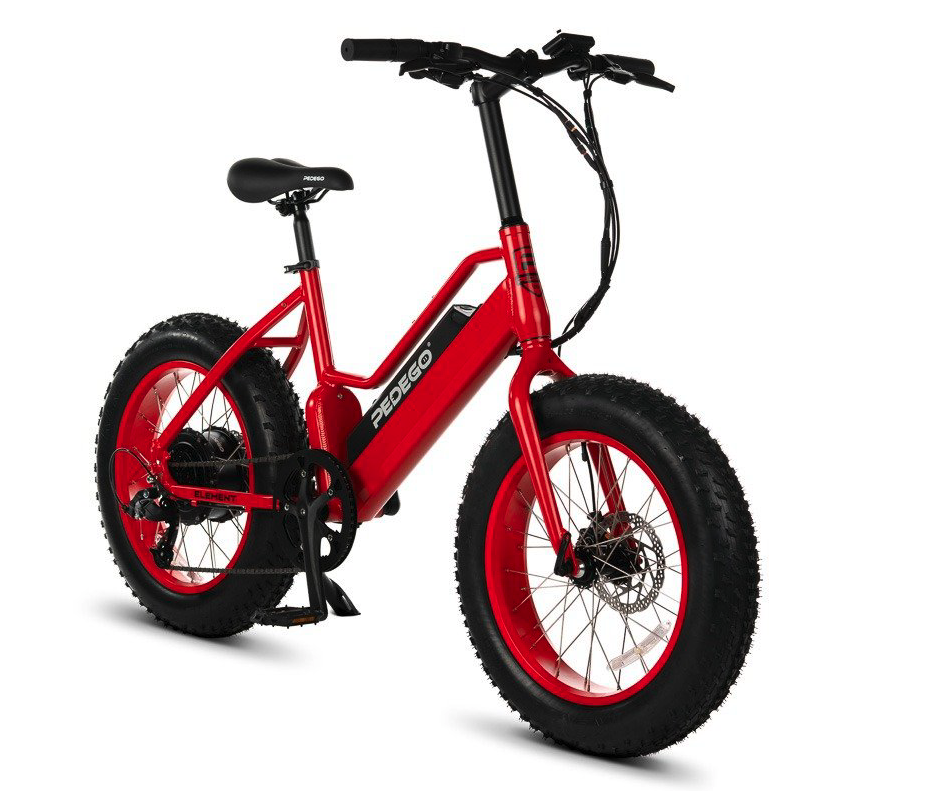 Bright red Pedego Element E-Bike with fat tires