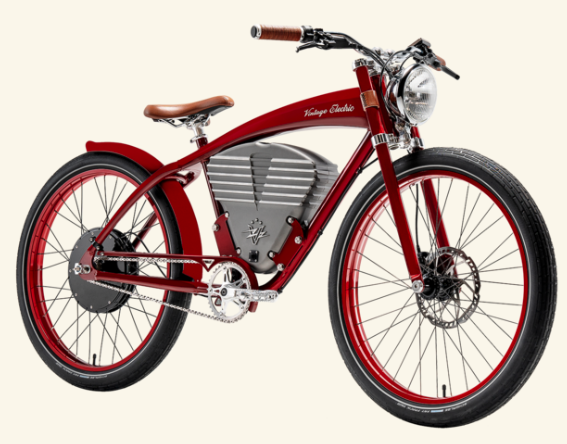 Bright red, vintage style electric bike from Vintage E-Bikes
