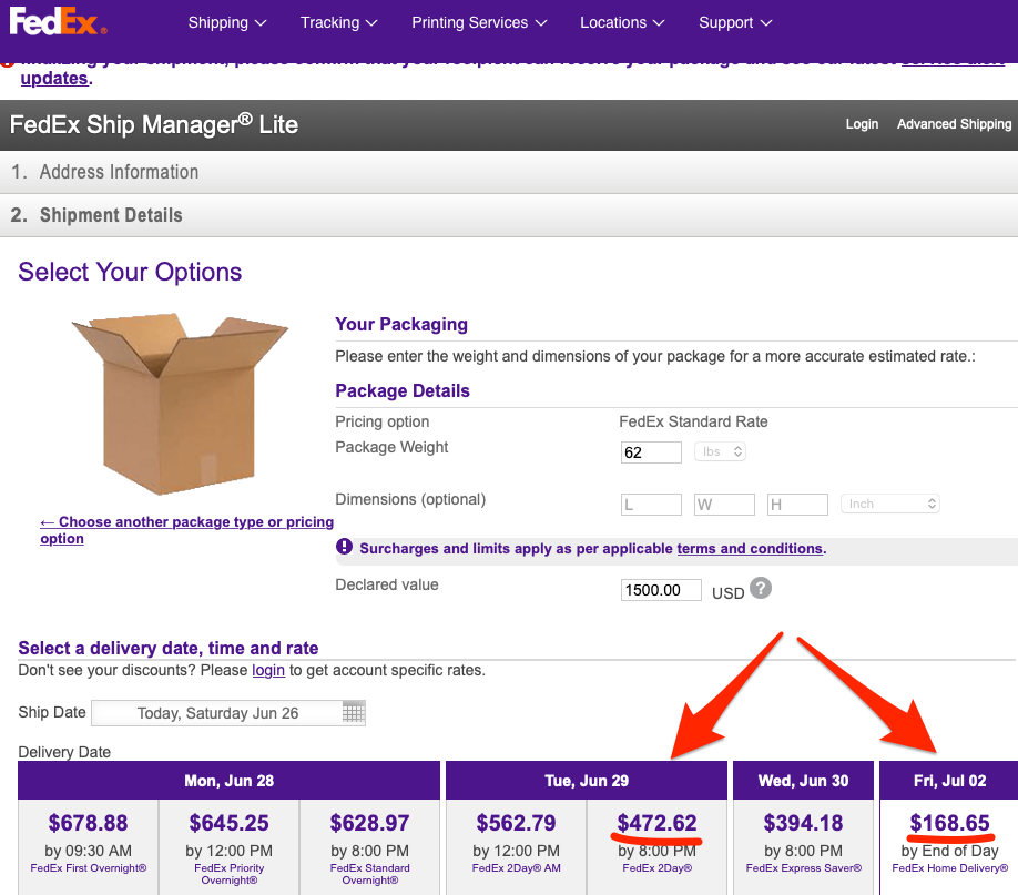 Cost to ship e-bike through FedEx