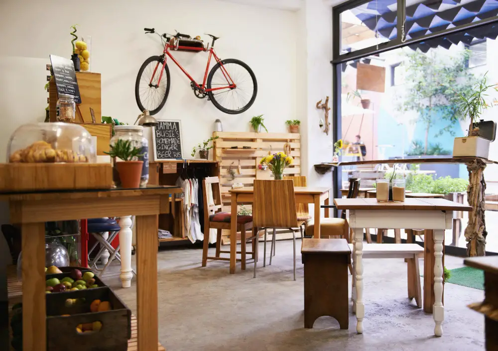 shows bike hanging on a decorative wall rack