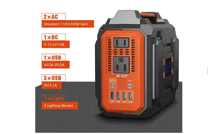 Orange and grey Portable Power Station 300W,Peak 600W Solar Outdoor Generators