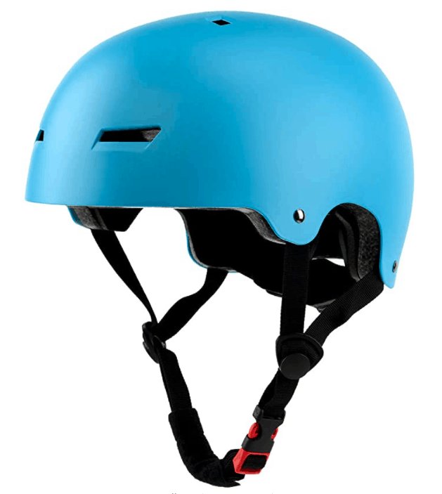 Bright blue bike safety helmet