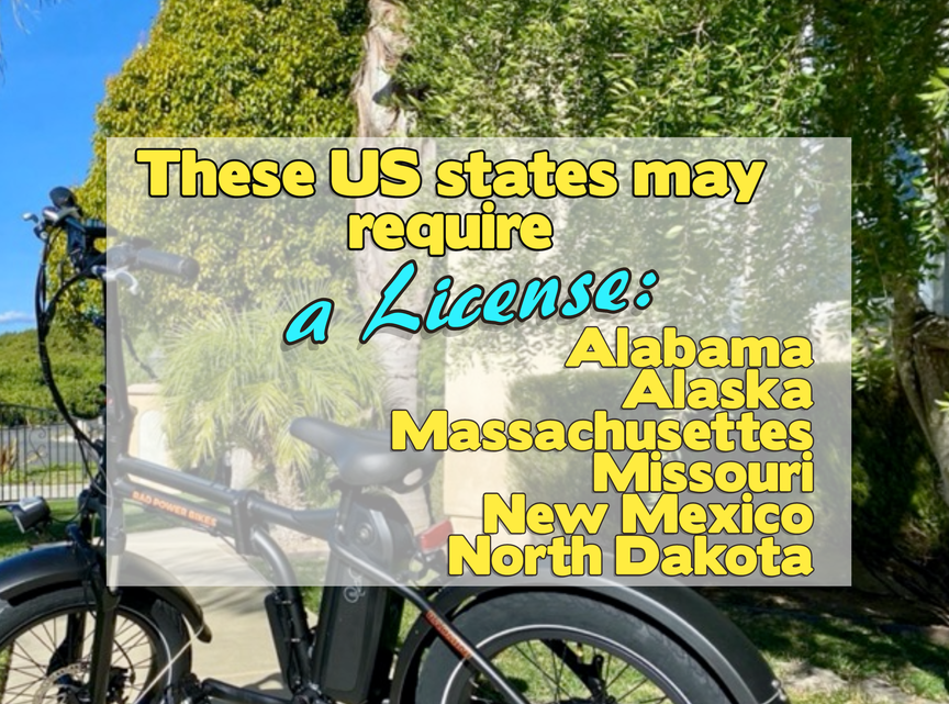 A list of states where you need a license to ride an e-bike