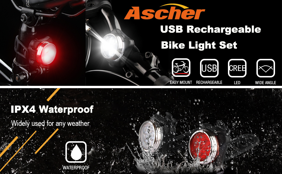 Ascher rechargeable bike lights