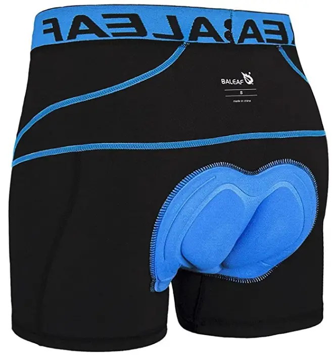 Black bike shorts with blue seat