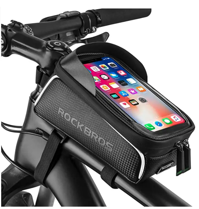 2 in 1 bike bag attached to handlebars of e-bike