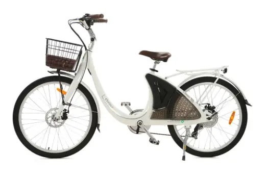 White Ecotric Electric City Cargo Bike with Basket and Rear Rack