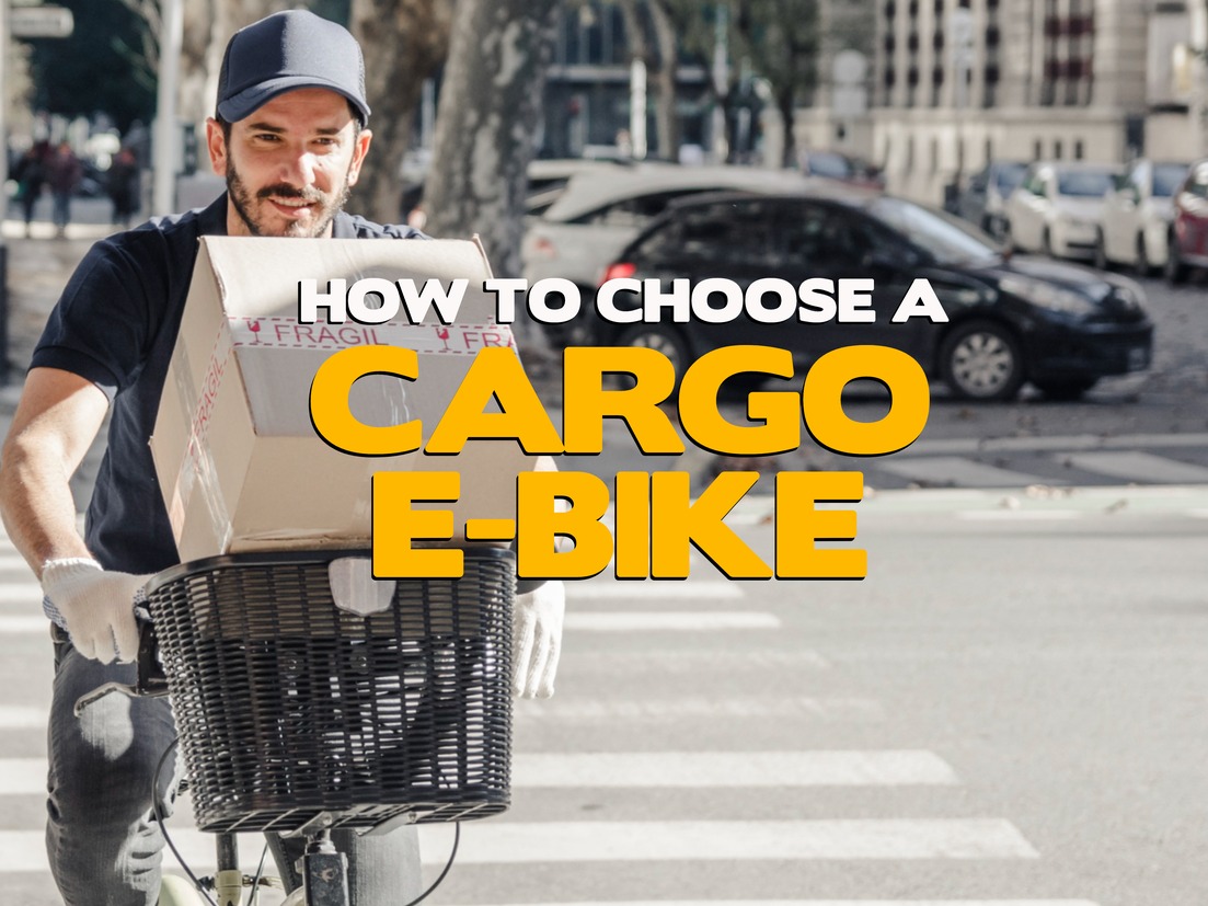 Man with package riding cargo e-bike
