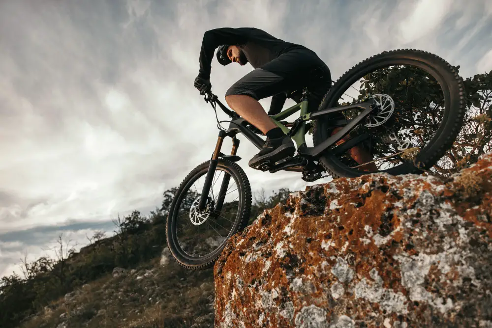 Electric Bike Rider Tackling Rough Terrain