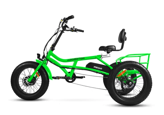 Bright green AddMotor Semi-Recumbent E-Trike