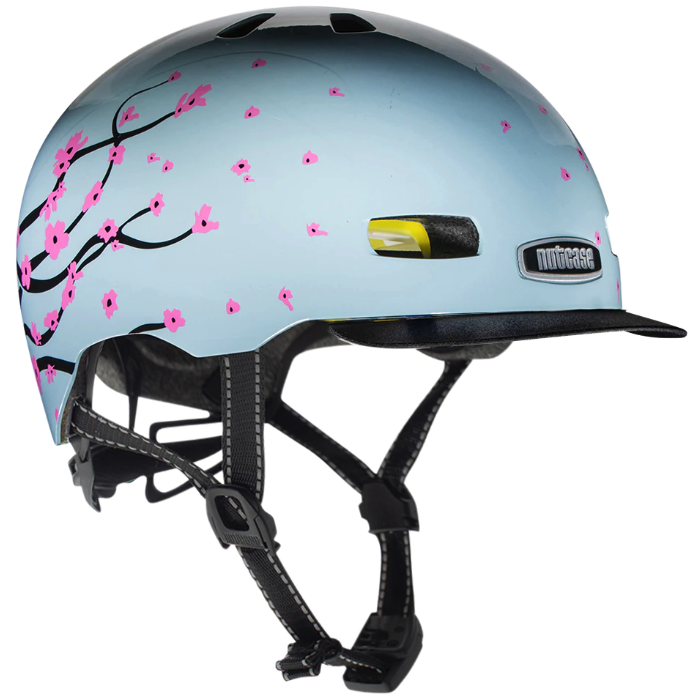 Nutcase Helmets light blue with pink flowers