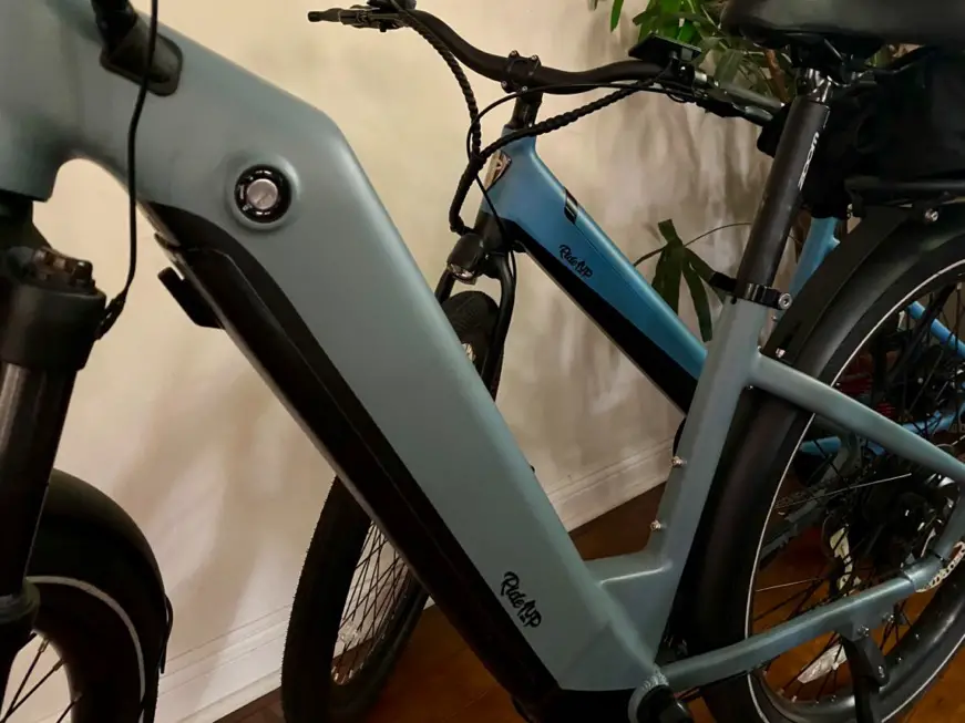 Batteries inside the bike frames of two different ebikes