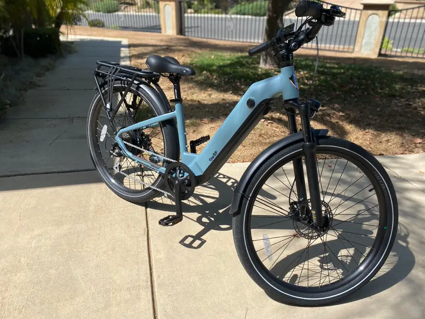 Ride1Up step-through frame in blue