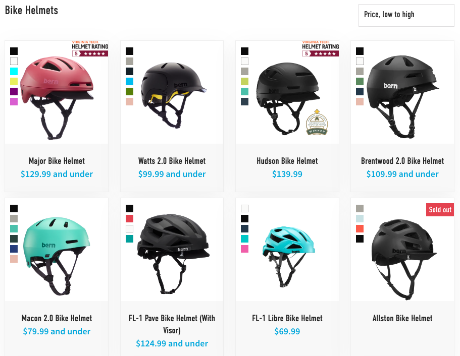  Several of the Bern Bike Helmet Styles in different colors