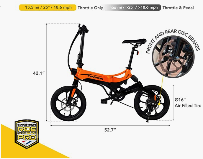 Orange Swagtron Swagcycle EB-7 Elite Plus Folding Electric Bike