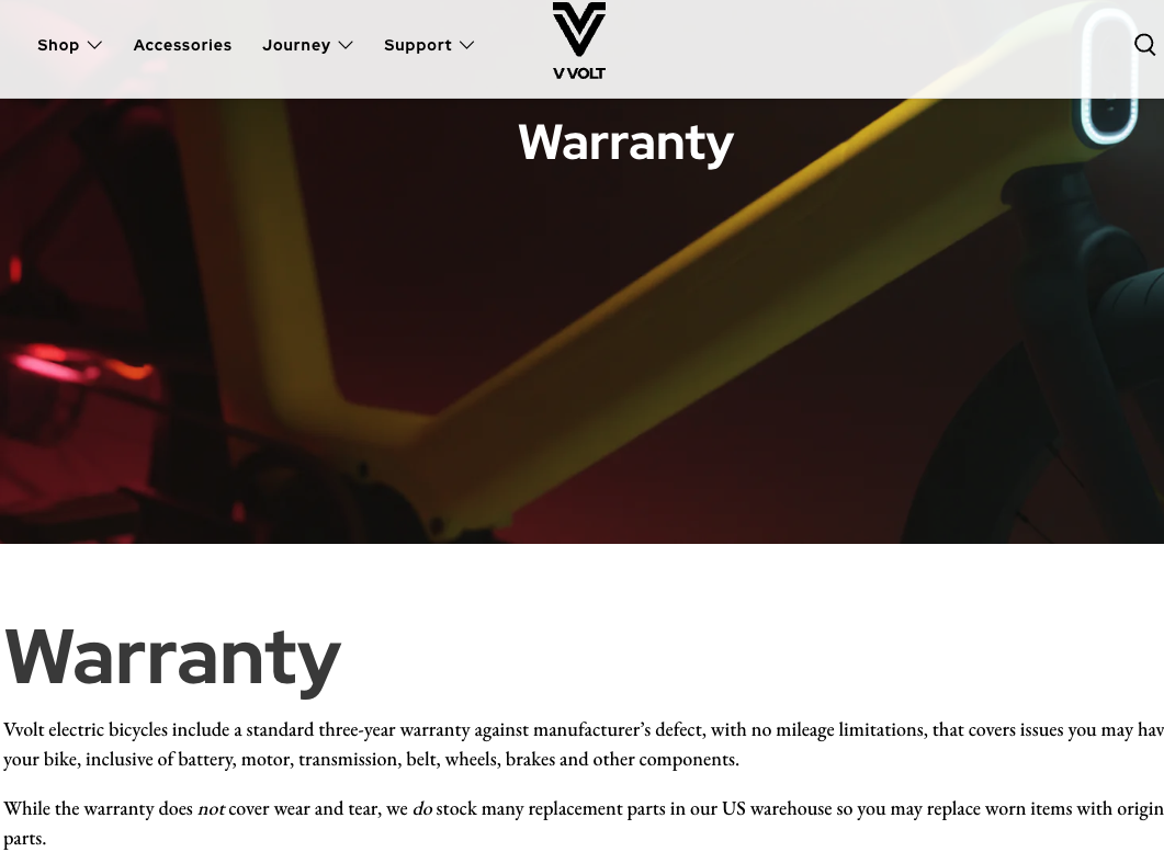 Text on the Vvolt Warranty