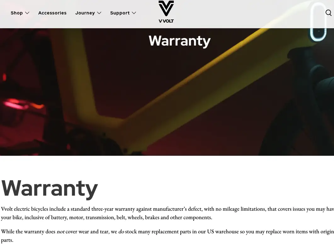 Text on the Vvolt Warranty