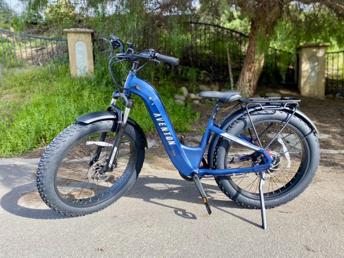 Aventon Aventure 2 Electric Fat Bike with step-through frame in Cobalt Blue