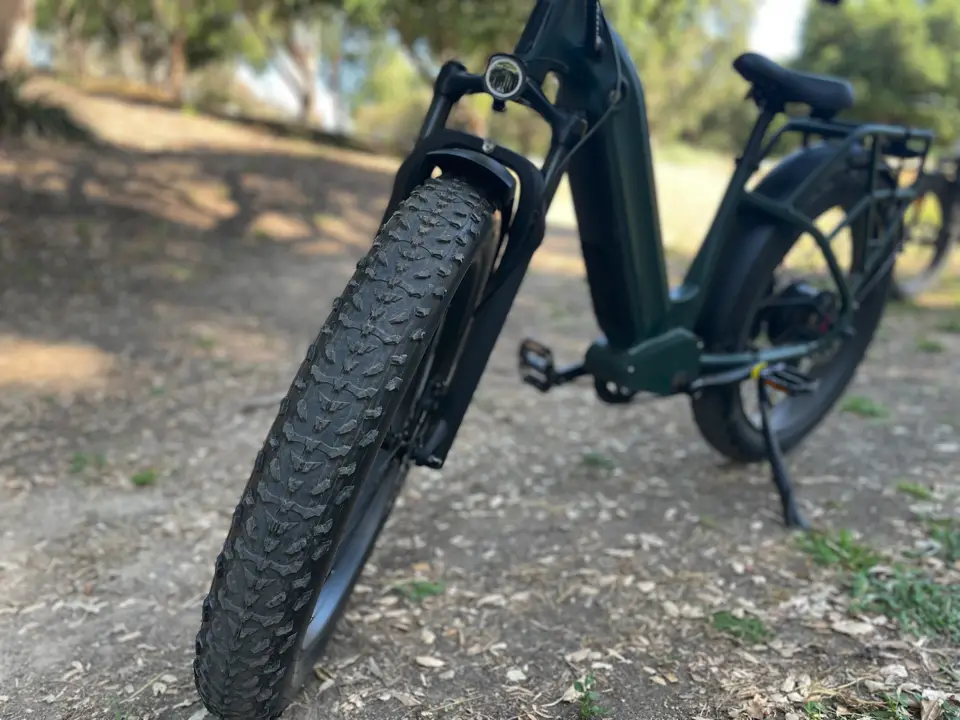 Front fat tire of Rift Electric Fat Bike