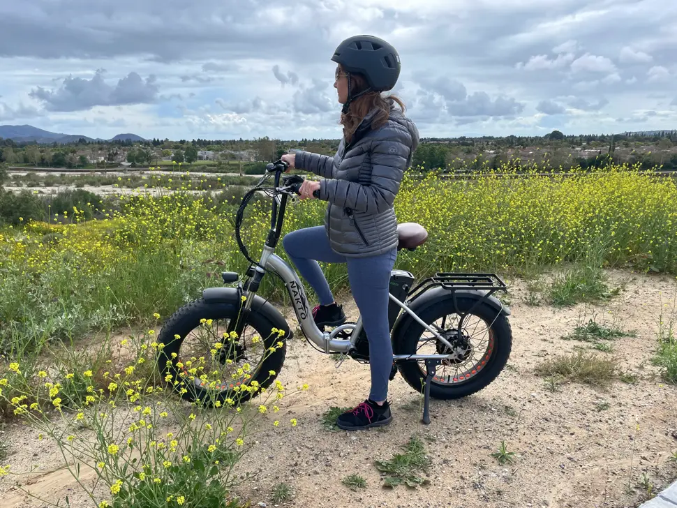 Woman on folding e-bike