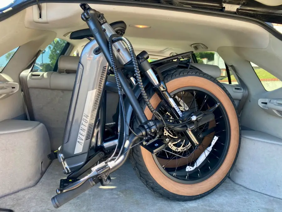 Folding electric bike in the back of a car