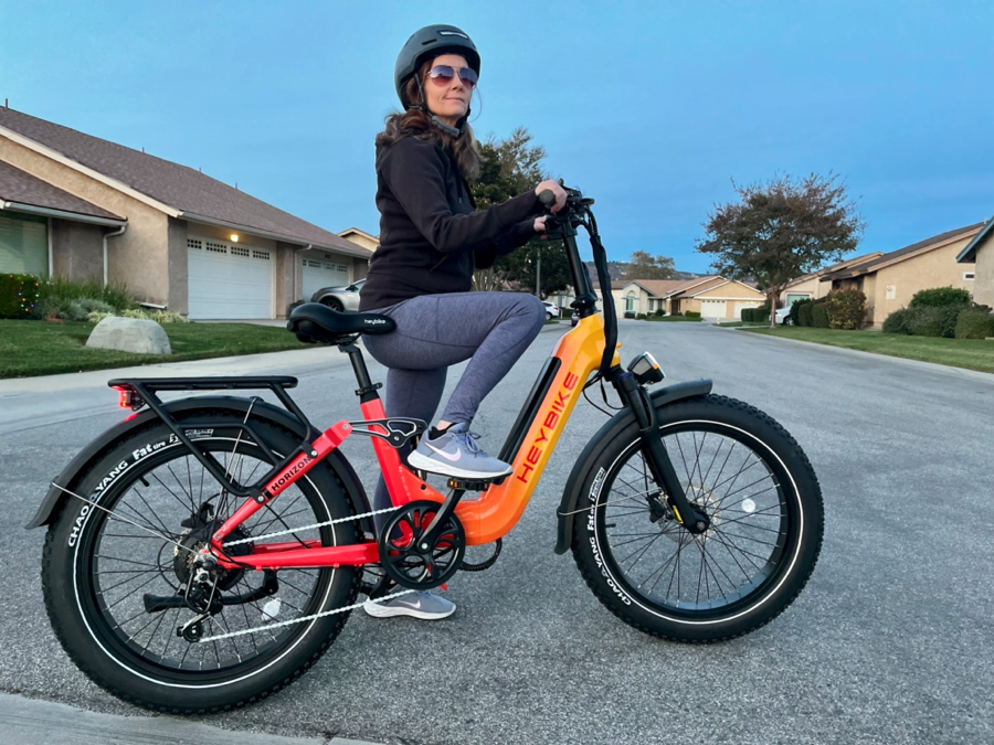 Woman on Full suspension electric bike