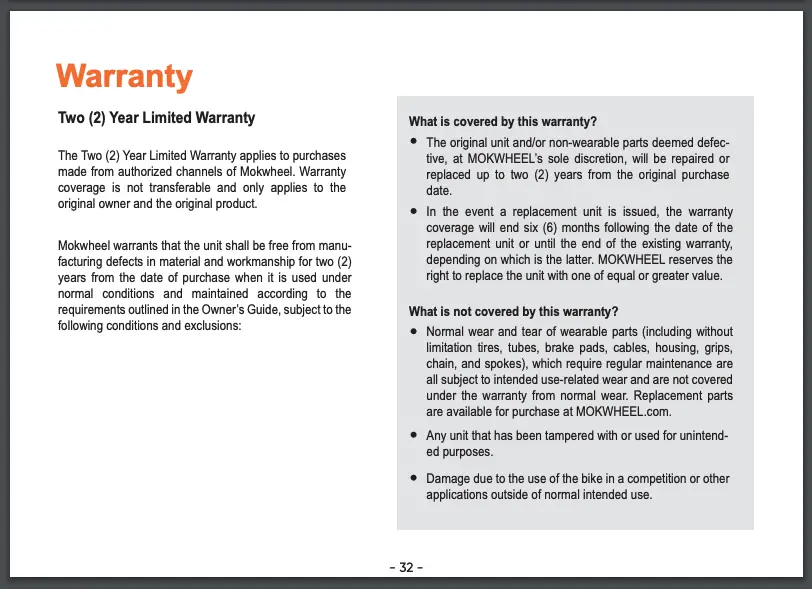 Mokwheel Warranty 2 year